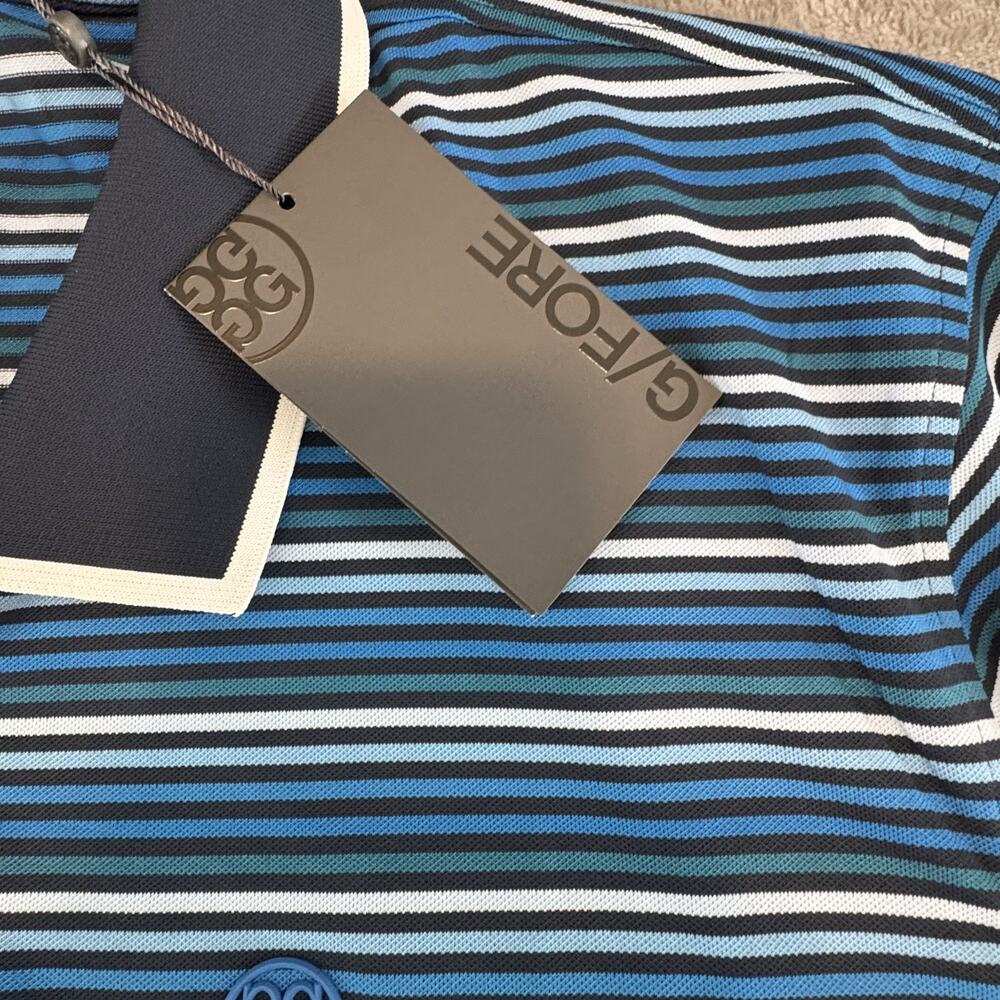 NEW G/Fore G4 Men's Size 2XL Favorite Stripe Tech Jersey Golf Polo XXL Blue/Teal